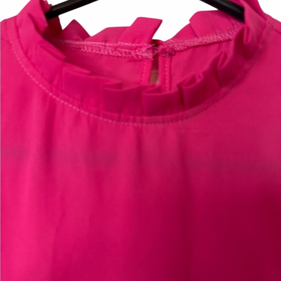 Pink Ruffle Neck Flutter Sleeve Top - Picture 3 of 5